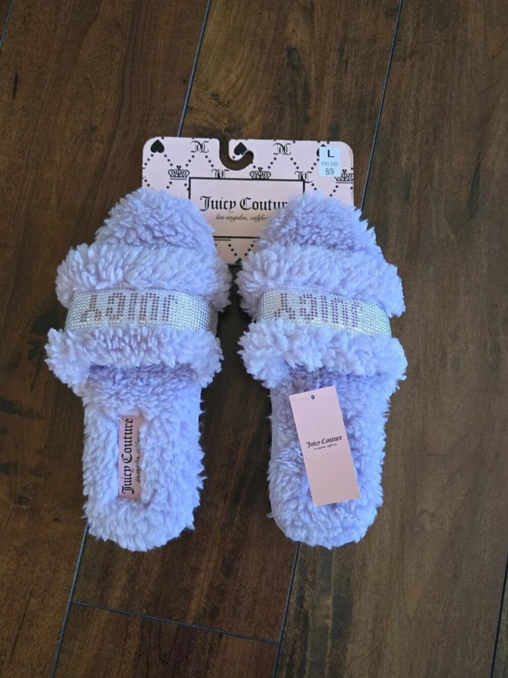 Juicy Couture Women's Faux Fur Slipper Slides JC-Halo 3 Lilac/Silver 8-9 Large